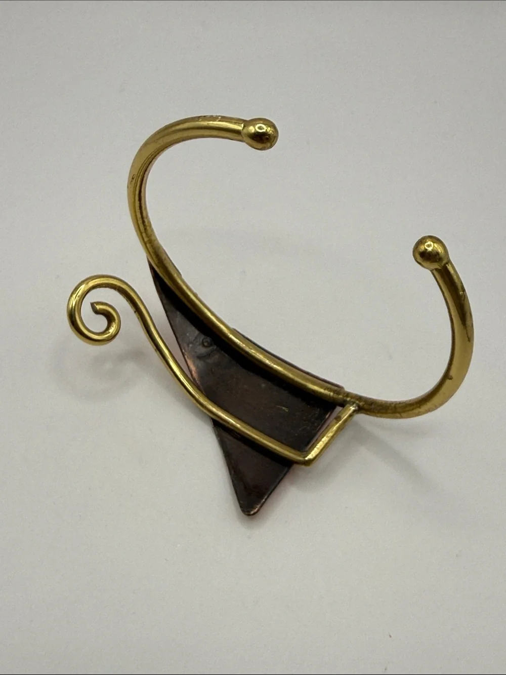Vintage Mexican Artisan Copper Gold Tone Bangle Cuff Statement Bracelet